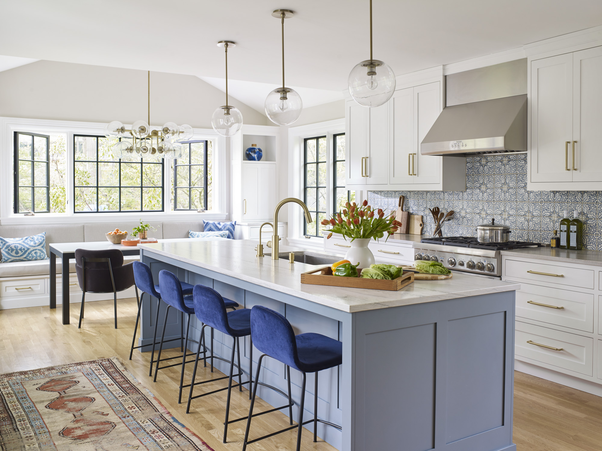 Rad White and Blue Tile for Your Kitchen Floor, Backsplash or IslandStudio Dearborn Interior